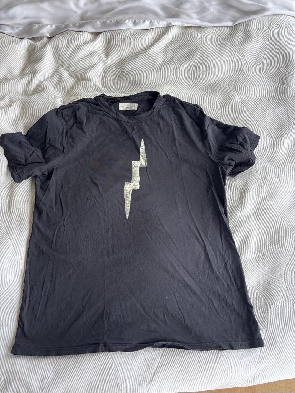 Men's Black Short-Sleeve Tee with Metallic Lightning Graphic
